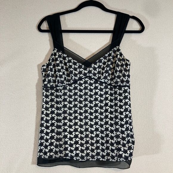 Ann Taylor Silk Tank Women's 2 Black Roses Y2K Babydoll Boho Festival Coquette - Picture 1 of 9